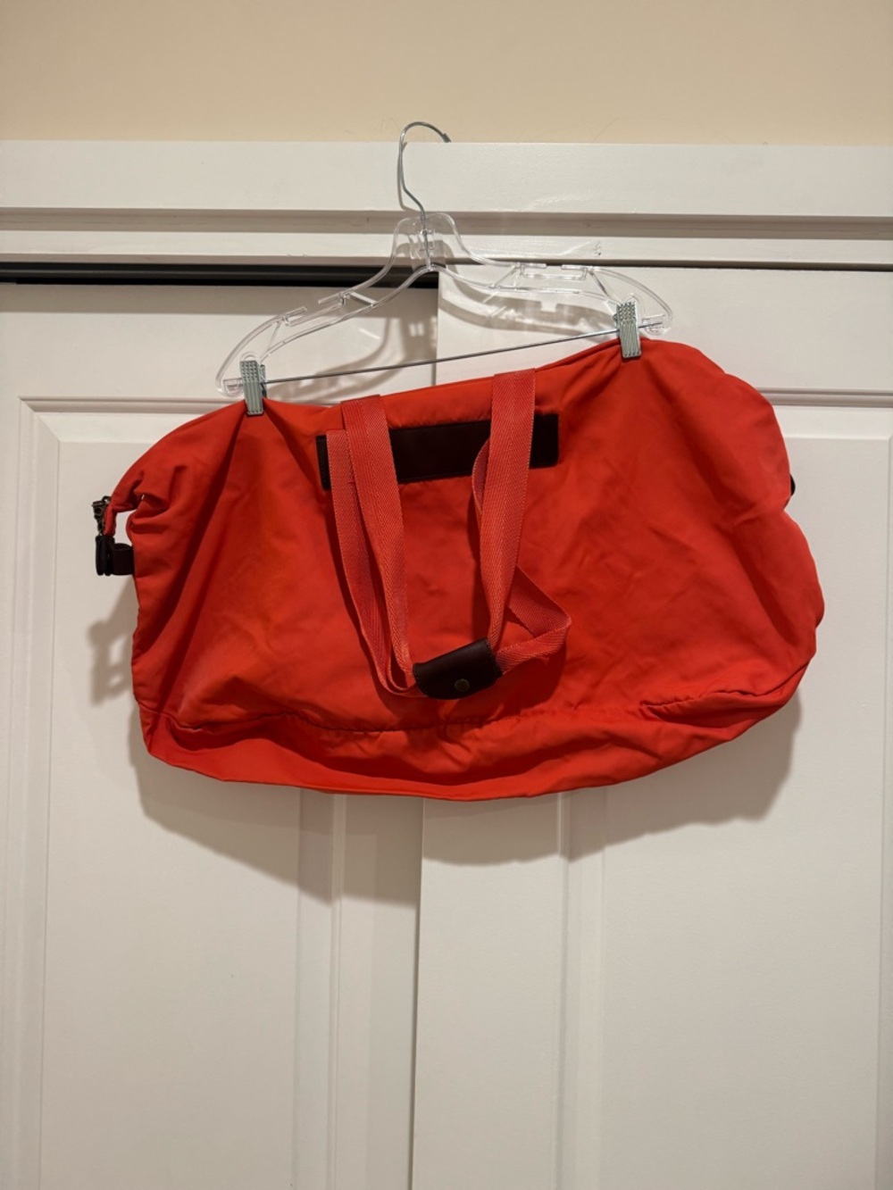 L.L. Bean Large Red Duffle Bag Tote w/ Leather Detail